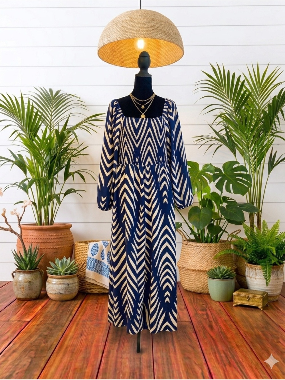Women’s Smocked Bodice Patterned Romper